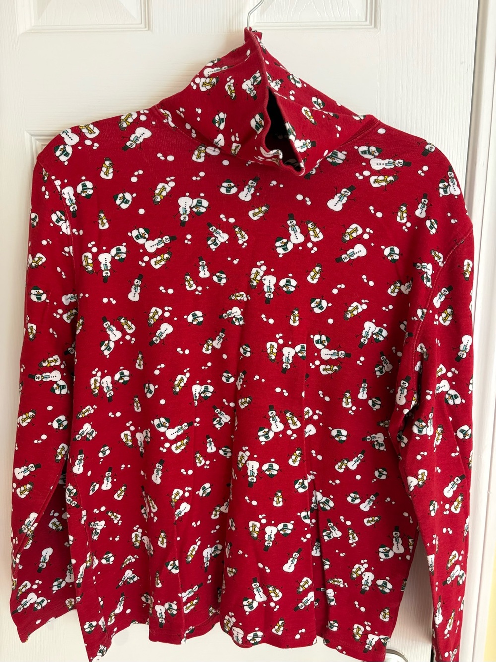 Red Holiday Snowman Print Turtleneck Shirt